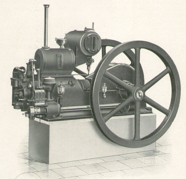 Deutz MO mit Verdampfungskühlung und 2 Schwungrädern (Prospektbild von 1914)