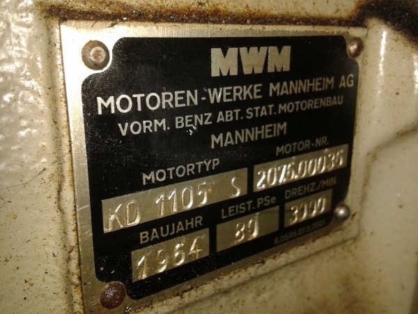 Typenschild Motor MWM KD 1105 S